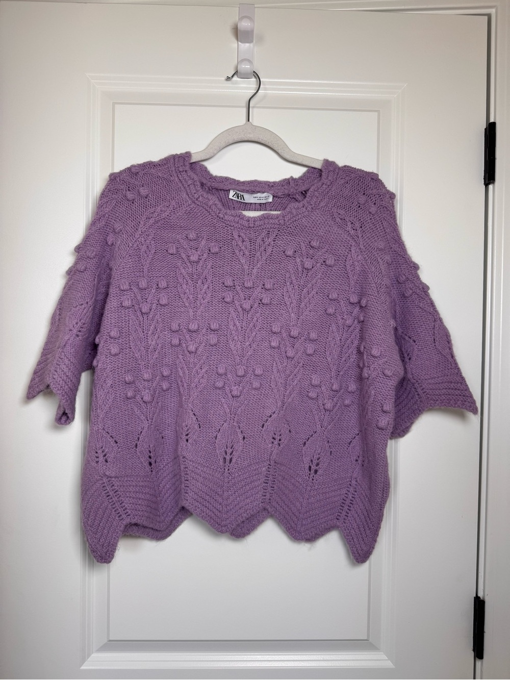 ZARA Lilac Textured Bobble Knit Scoop-Neck Sweater